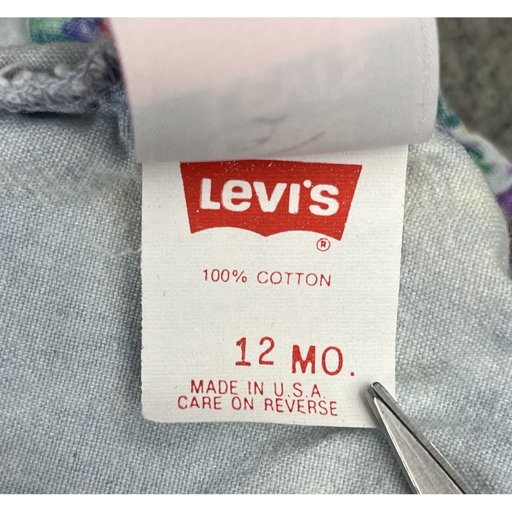 VTG 80's Levi's Denim Dress Girls Size 12M Logo Little Levi's Floral Pattern USA - Picture 5 of 15
